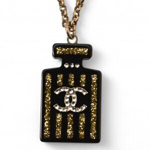 CHANEL Authentic Black Logo Necklace